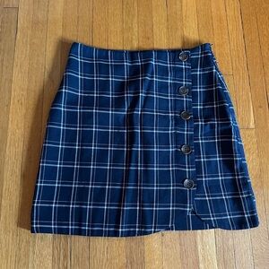 Blu Pepper Retro Plaid Schoolgirl Skirt with Button Detail, Size S